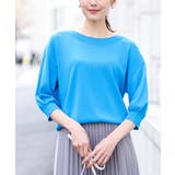 ブルー | ボートネック五分袖ニット/洗える | OFUON