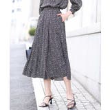 ブラック | 小花柄タックギャザースカート/洗える | OFUON