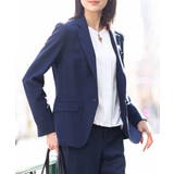 ネイビー | [セットアップ対応]チェック柄テーラードジャケット/洗える | OFUON