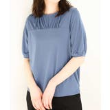 ブルー | ギャザーデザインカットソー/接触冷感・UVカット/洗える/WEB限定サイズあり | OFUON