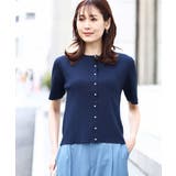 パール調釦デザイン五分袖ニットカーディガン/洗える | OFUON | 詳細画像13 