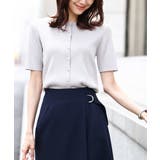 ライトグレー | パール調釦デザイン五分袖ニットカーディガン/洗える | OFUON