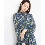 ブルーグリーン | クラシックフラワープリント シフォンブラウス/洗える | MK MICHEL KLEIN