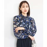 ネイビー | クラシックフラワープリント シフォンブラウス/洗える | MK MICHEL KLEIN