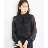 ブラック | ツイード調チェックプリント シフォンブラウス/洗える | MK MICHEL KLEIN