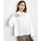 ホワイト | ボウタイ付きスタンドネックコットンブラウス/洗える | MK MICHEL KLEIN