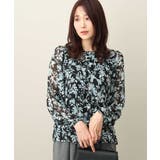 ブラック | 花柄シフォンブラウス/洗える | MK MICHEL KLEIN