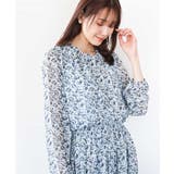 ライトブルー | ギャザーフリルネック花柄シフォンブラウス/洗える | MK MICHEL KLEIN