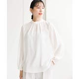 アイボリー | フリルネックデザインサテンワッシャーブラウス/洗える | MK MICHEL KLEIN