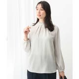 グレージュ | フリルネックデザインサテンワッシャーブラウス/洗える | MK MICHEL KLEIN
