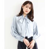 ライトブルー | ボウ付きバンドカラーブラウス/洗える | MK MICHEL KLEIN