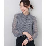 ネイビー | 幾何柄シフォンスタンドカラーブラウス/洗える | MK MICHEL KLEIN