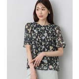 チャコール | フレアースリーブ花柄シフォンブラウス/洗える | MK MICHEL KLEIN