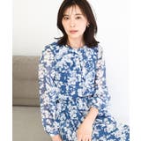 ブルー | 花柄シフォンブラウス/洗える | MK MICHEL KLEIN