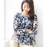 ネイビー | 花柄シフォンブラウス/洗える | MK MICHEL KLEIN