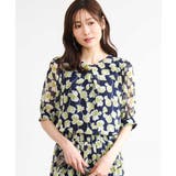 ネイビー | [洗える]アートフラワープリント シフォンブラウス | MK MICHEL KLEIN