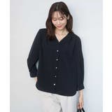 ネイビー | Vネックサテンブラウス/洗える | MK MICHEL KLEIN