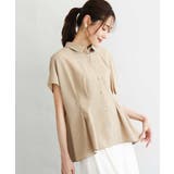 ベージュ | [洗える]リネンライクストレッチ ウエストタックデザイン衿付きブラウス | MK MICHEL KLEIN