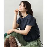 ネイビー | [接触冷感/洗える]ロールネック ギャザースリーブブラウス(半袖) | MK MICHEL KLEIN