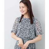 ブラック | 小花柄タックスリーブシフォンブラウス/洗える | MK MICHEL KLEIN