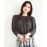 ダークグレー | フリルギャザーネックサテンブラウス/接触冷感/洗える | MK MICHEL KLEIN