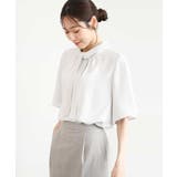 ライトグレー | [洗える]レースボウタイ付きスタンドネックブラウス | MK MICHEL KLEIN