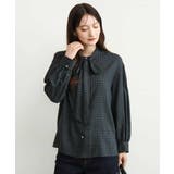 カーキ | [洗える]ボウ付きシアーチェックブラウス | MK MICHEL KLEIN