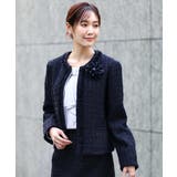 ネイビー | ノーカラーファンシーツイードジャケット/セットアップ対応/洗える | MK MICHEL KLEIN