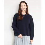 ネイビー | スムース編みバック釦ニット/洗える | MK MICHEL KLEIN