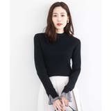 ブラック | 千鳥格子柄シフォンレイヤード風ハイゲージニット/洗える | MK MICHEL KLEIN