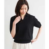 ブラック（無地） | [洗える]衿付きスキッパーデザインニット | MK MICHEL KLEIN