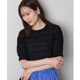 ブラック | シャーリングボーダー五分袖ニット/洗える | MK MICHEL KLEIN