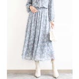 ミントブルー | 花柄シフォンスカート/洗える | MK MICHEL KLEIN