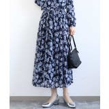 ネイビー | 花柄シフォンスカート/洗える | MK MICHEL KLEIN