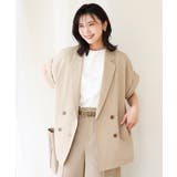 ベージュ | [洗える]リネンライクストレッチ フレンチスリーブジャケット | MK MICHEL KLEIN