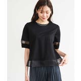 ブラック | [洗える]シアー切替えランタンスリーブカットソー | MK MICHEL KLEIN