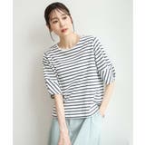 ネイビー | [接触冷感/洗える]ランタンスリーブボーダーカットソー | MK MICHEL KLEIN