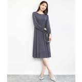 ネイビー | タックデザイン幾何柄ワンピース/洗える | MK MICHEL KLEIN