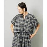 ブラック | [セットアップ対応]ギャザーブラウス シアーチェック柄 | MICHEL KLEIN