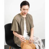 カーキ | [ドライタッチ]ギャザーブラウス 無地(セットアップ対応) | MICHEL KLEIN