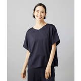 ネイビー | [セットアップ対応]Vネックサテンオーバーブラウス | MICHEL KLEIN