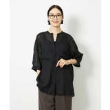 ブラック | バンドカラーシアーブラウス | MICHEL KLEIN