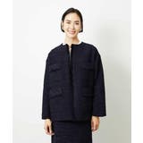 ネイビー | [セットアップ対応]ファンシーツイードロングジャケット | MICHEL KLEIN