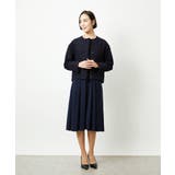ネイビー | ノーカラープリーツワンピース | MICHEL KLEIN