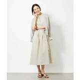 ベージュ | ストライプギャザーワンピース | MICHEL KLEIN