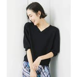 ブラック | [WEB限定カラー]ホールガーメント(R)Vネックボリュームスリーブニット | MICHEL KLEIN