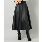 ブラック | フェイクレザーフレアスカート | MICHEL KLEIN