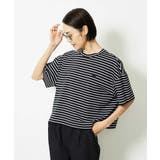 ブラック | イニシャル刺繍Ｔシャツ(ボーダー柄） | MICHEL KLEIN