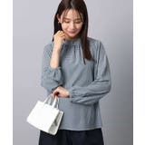 ネイビー | ボウタイ付き千鳥柄プリントブラウス/洗える | MK MICHEL KLEIN