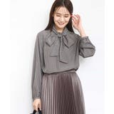 ベージュ | ボウタイ付き千鳥柄プリントブラウス/洗える | MK MICHEL KLEIN